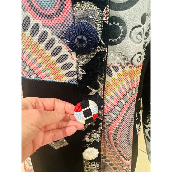 Adore Women L Statement Embroidery Patchwork Button Jacket Multicolor Boho Artsy - Picture 10 of 13